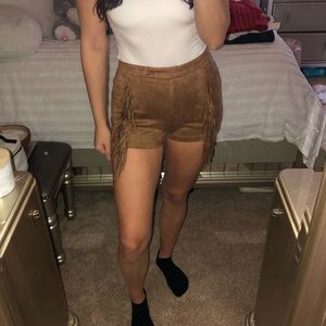 Kittenish Brown Fringe Shorts